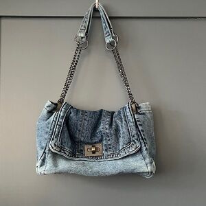 NEW Denim Shoulder Bag Hobo Purse Chain Strap Flap Closure unbranded